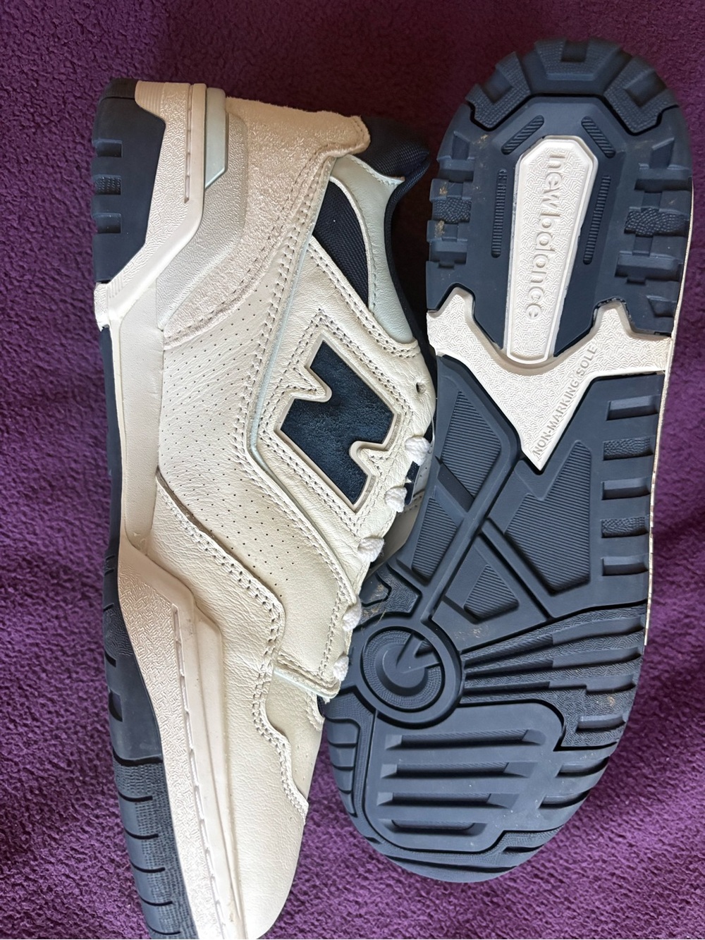 New Balance 550 Men's White with Navy Accent Sneakers - Picture 4 of 5